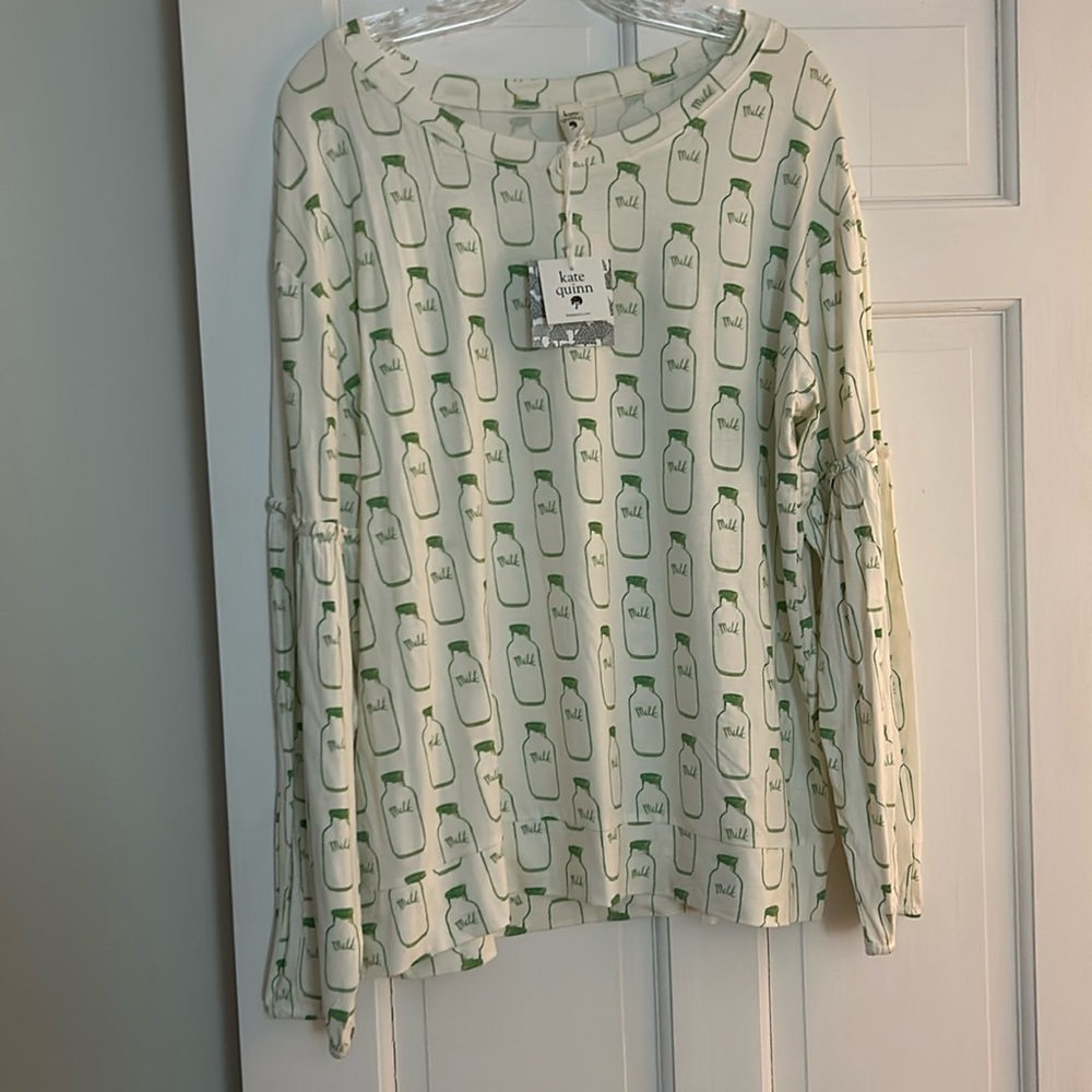 Women’s Kate Quinn milk print long sleeve shirt. Size XL. Bamboo. NWT.